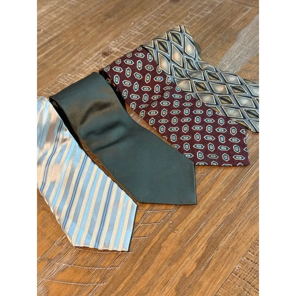 VTG Mens Necktie Ties Lot 4 Perry Ellis Puritan Ziggurat Geometric Striped Solid